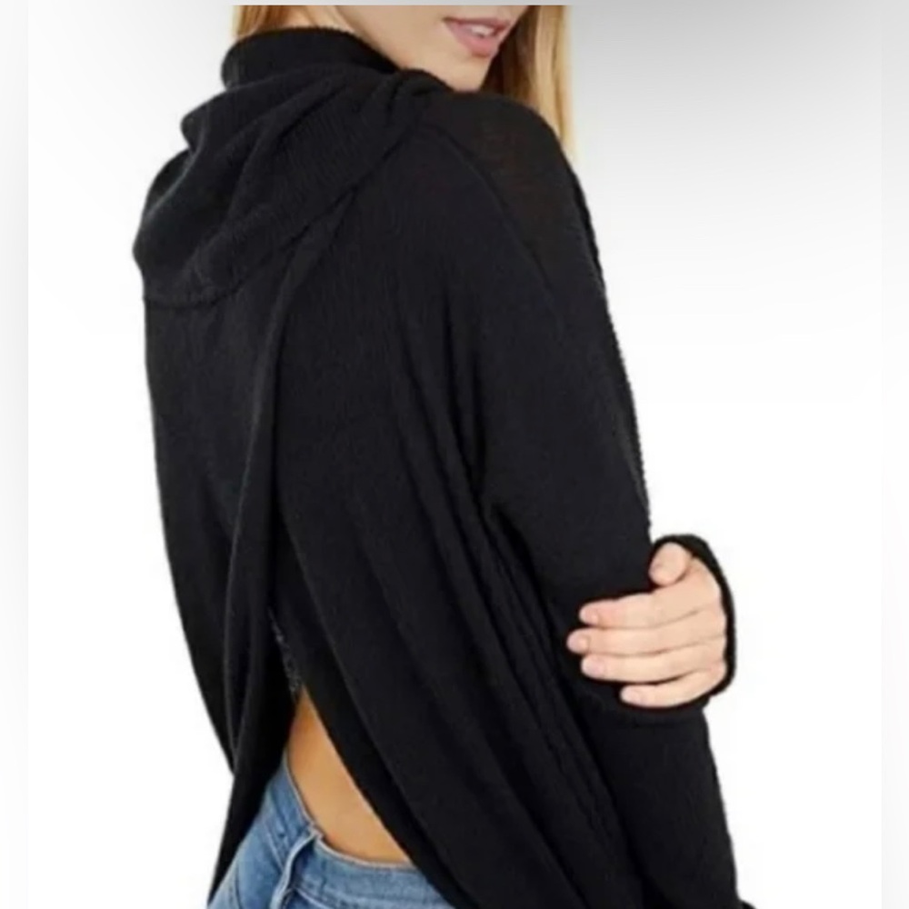 NWT Free People Juicy Waffle Knit Black Top sz S